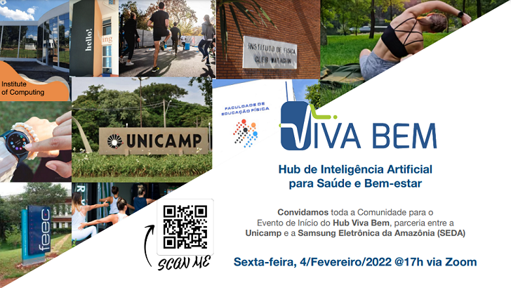 Mosaico com imagens da Unicamp e e informações sobre o evento