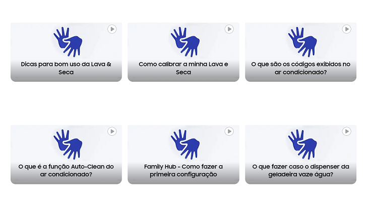 Página de vídeos da Samsung com conteúdos voltados para pessoas surdas e com deficiência auditiva