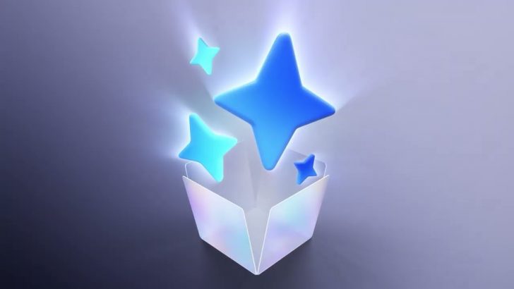 A imagem mostra o convite da Samsung para mais uma edição do Galaxy Unpacked. Uma caixa branca aberta com várias estrelas brilhantes na cor azul saindo.