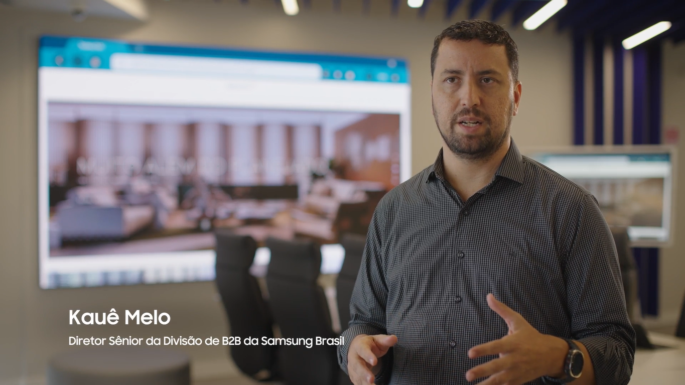 A imagem mostra o Diretor Sênior da Divisão de B2B da Samsung Brasil, Kauê Melo