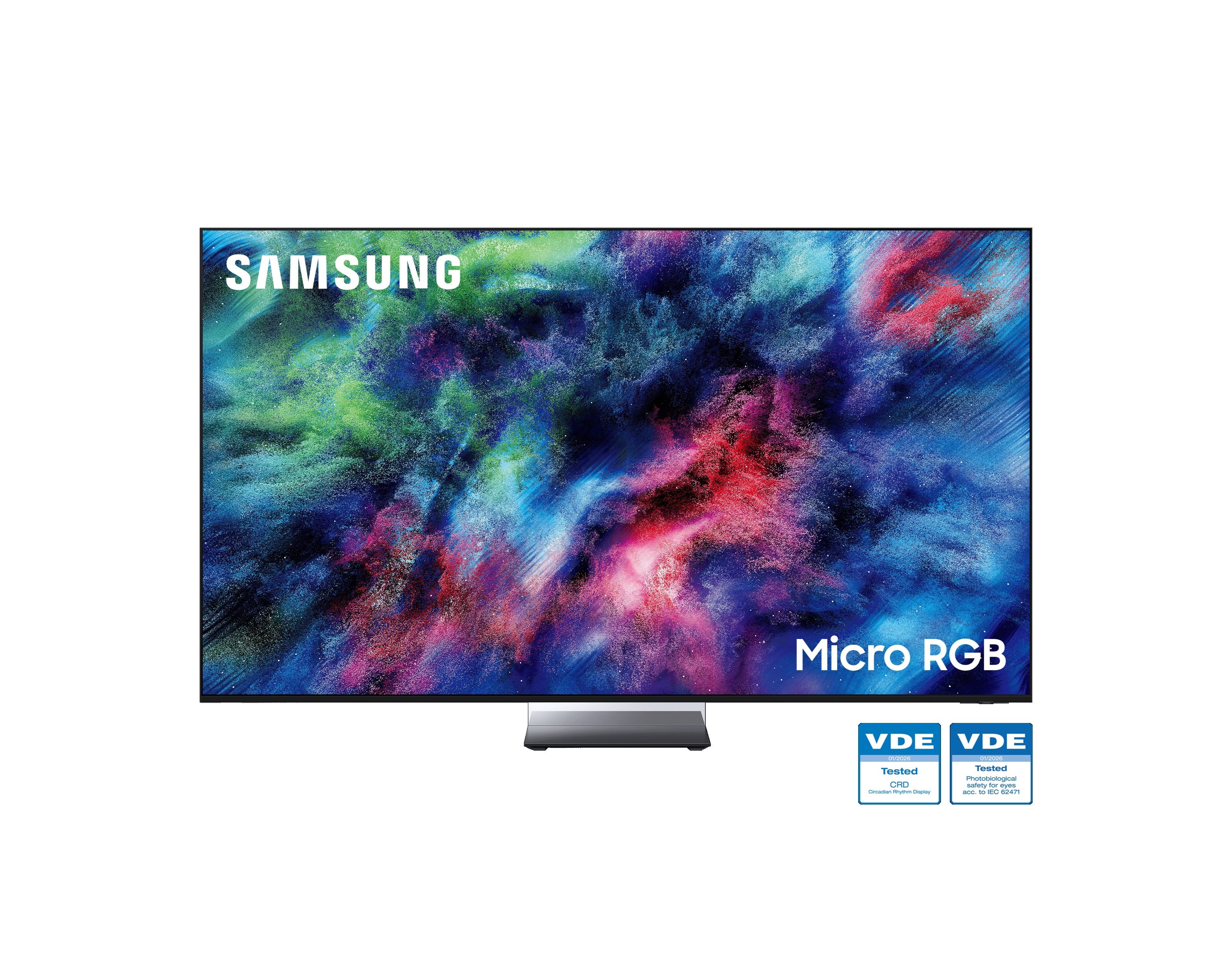 TV Samsung Micro RGB instalada em sala moderna, exibindo imagem de alta qualidade com foco em conforto visual e uso prolongado.