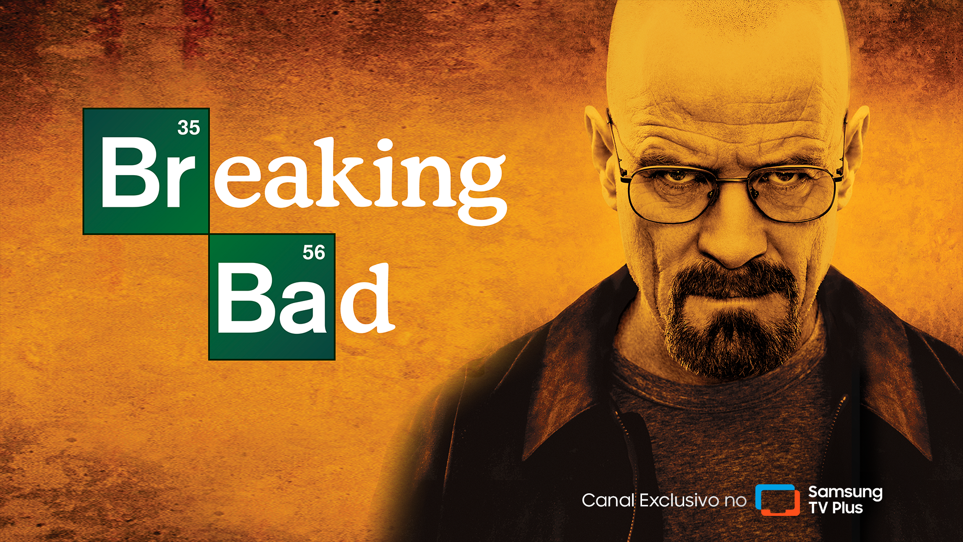 Imagem promocional do canal exclusivo dedicado à Breaking Bad, representada pelo personagem Walter White, no Samsung TV Plus - serviço global de entretenimento premium, gratuito e acessível