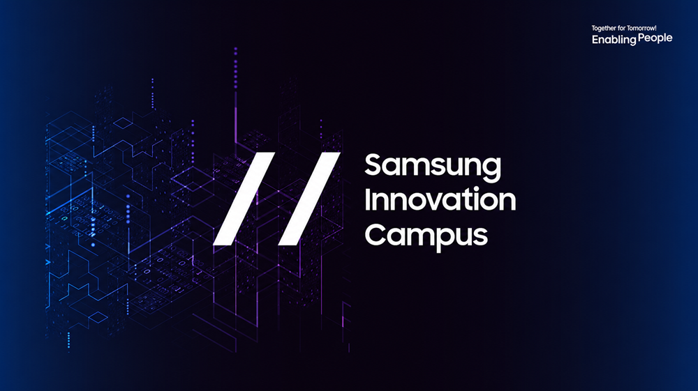 Imagem de divulgação do Samsung Innovation Campus. O logotipo do programa aparece em fundo azul escuro.