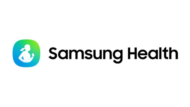 A imagem mostra a frase "Samsung Health" em um fundo branco, e o logo do aplicativo, com a ilustração de uma pessoa dentro de um quadrado com fundo verde.