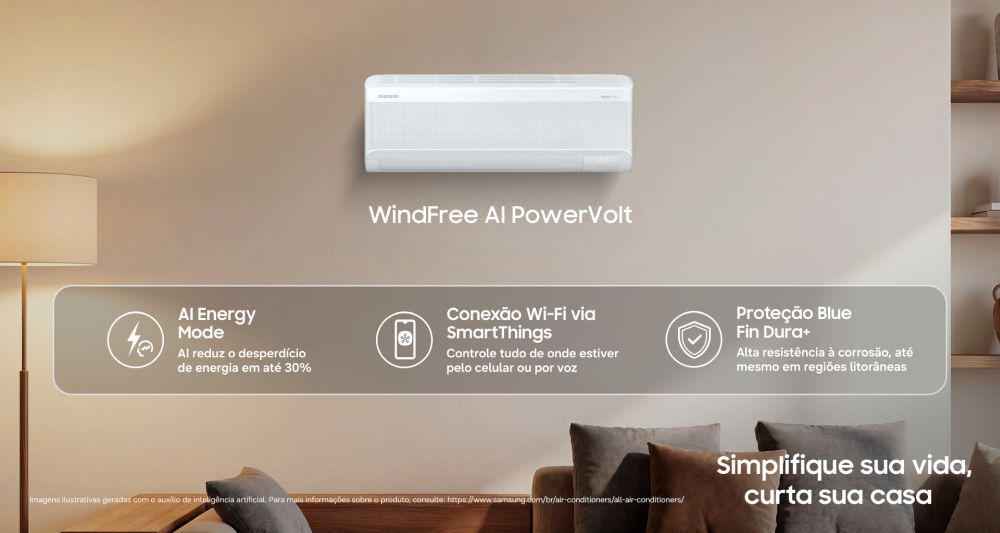 A tecnologia deste modelo Samsung traz mais estabilidade e adaptabilidade a flutuações de energia em instalações residenciais