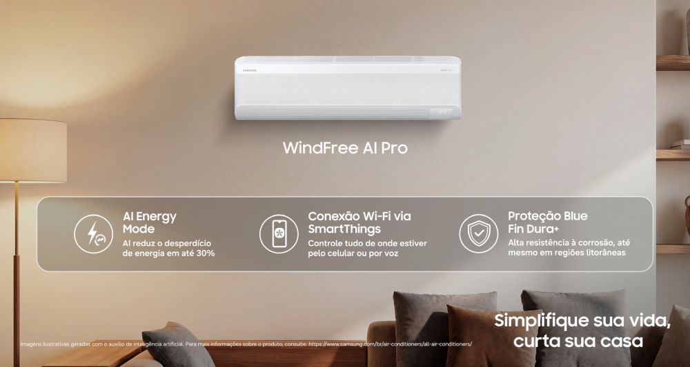 A nova geração de climatização da Samsung traz conectividade avançada, máxima eficiência energética com inteligência artificial e proteção contra picos de energia