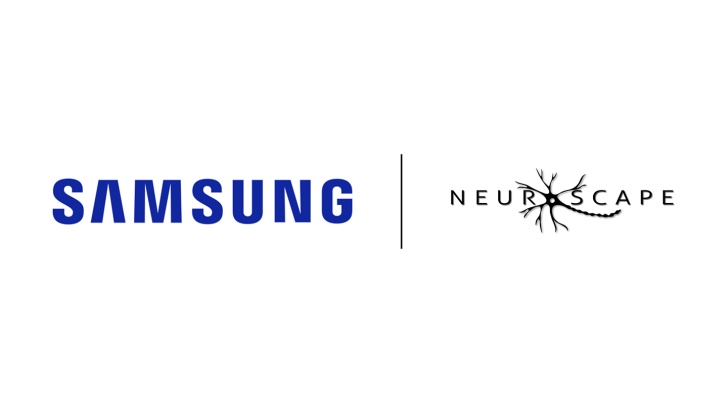 Uma imagem com fundo branco mostra os logos da Samsung e da Neuroscape.