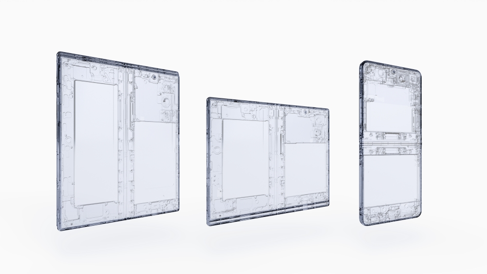 A imagem mostra o esboço dos smartphones Samsung Galaxy Z Fold8 Ultra, Z Fold8 e Z Flip8.