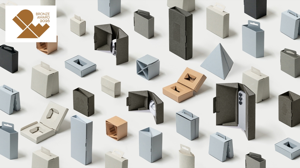 Embalagens de produtos Samsung dobrados em formas de origami