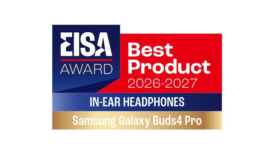 Imagem que mostra o prêmio de melhor fone de ouvido para o Samsung Galaxy Buds4 Pro do EISA Awards.