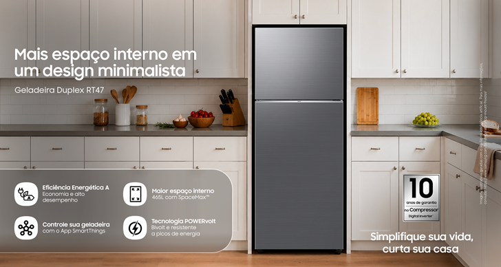 Samsung lança novas geladeiras Duplex RT42 e RT47 Evolution com conectividade SmartThings, inteligência artificial e eficiência energética