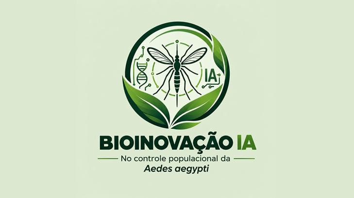 Logotipo do Projeto Bioinovação IA, desenvolvido em Salgueiro (PE) para combate ao mosquito Aedes aegypti, em fundo verde claro