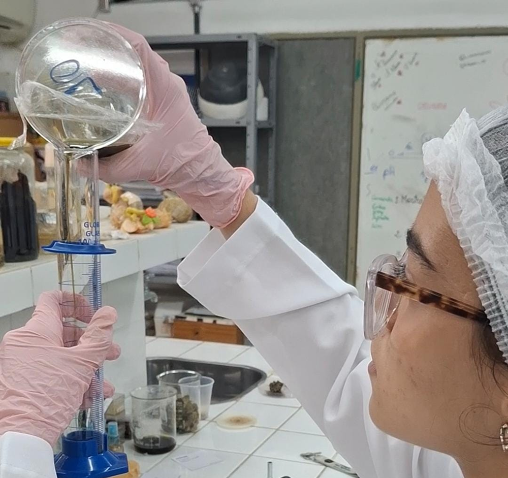 Aluna em laboratório trabalhando no projeto Bioinovação IA, semifinalista do Solve for Tomorrow Brasil 2026