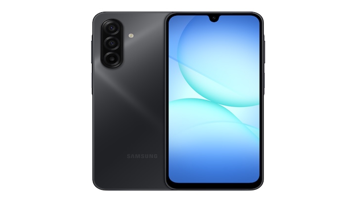 Samsung Galaxy A17 4G na cor preta, visto de frente