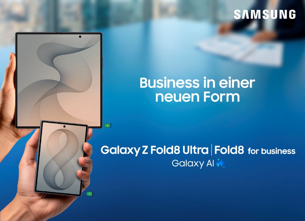 Samsung Galaxy Z Fold8 Ultra und Galaxy Z Fold8 Enterprise Edition für den Unternehmenseinsatz. Die faltbaren Business-Smartphones mit großem Display, Galaxy AI und Multitasking-Funktionen unterstützen produktives mobiles Arbeiten im Unternehmensalltag.