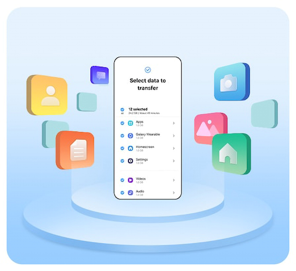 Auswahlmenü für Features, die sich mit Samsung Smart Switch übertragen lassen.