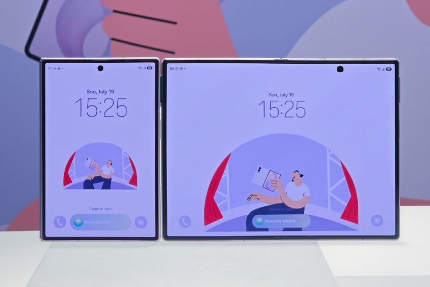 Galaxy Z Fold8 geschlossen und aufgeklappt mit Frontdisplay und Hauptdisplay