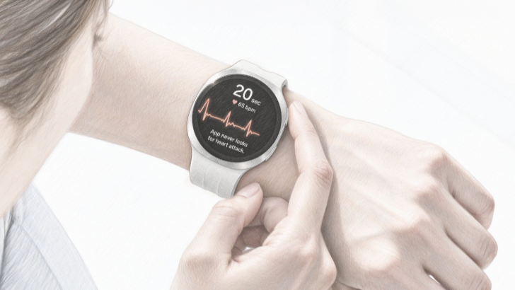Illustration: Nahaufnahme einer Galaxy Watch am Handgelenk. Auf dem Display ist eine Herzrhythmuskurve zu sehen.