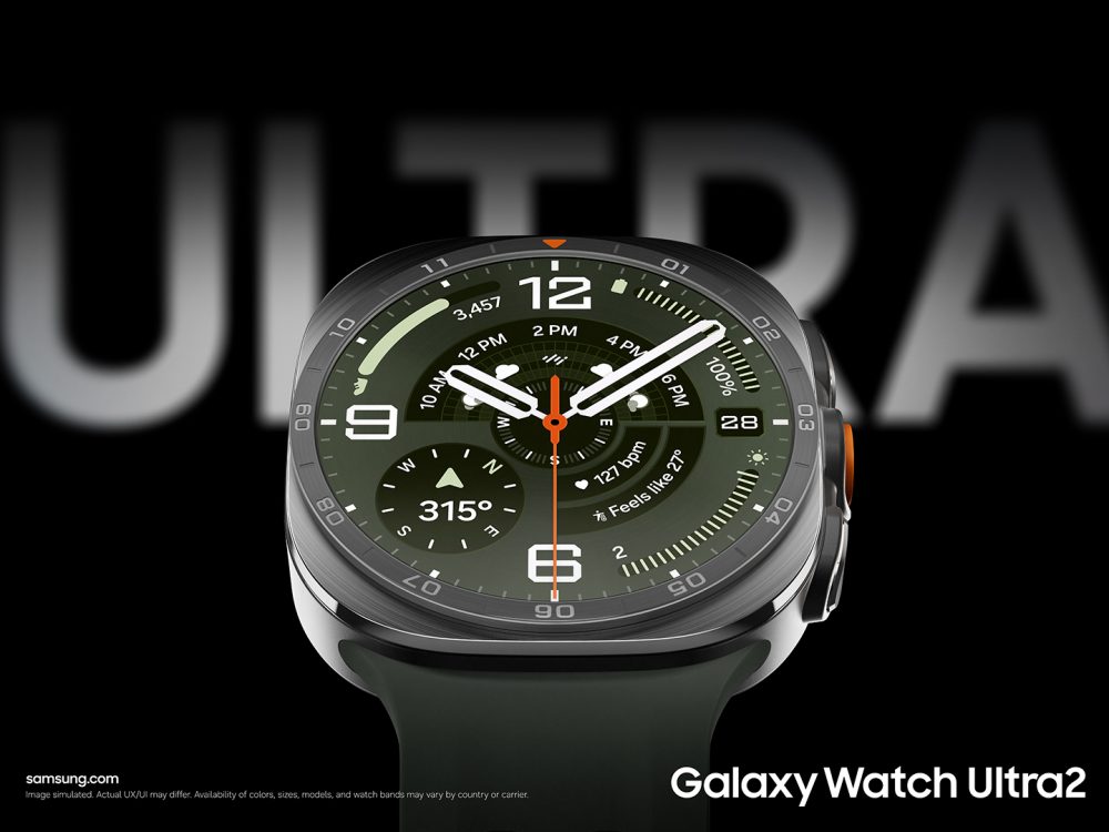 Galaxy Watch Ultra2 presenta una esfera de gran tamaño, detalles en naranja y un diseño preparado para actividades al aire libre.