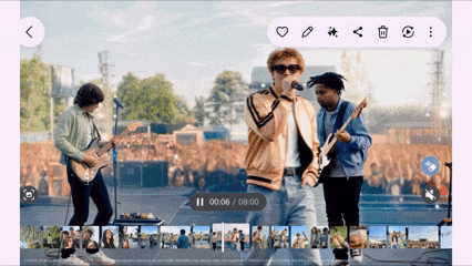 “Samsung Galaxy S26 FE My FanCam interface tracking a performer during a live outdoor concert video.”