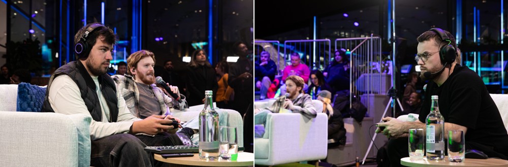 Team captains Gravesen_1 (Spain) and RockY (France) compete live on stage during Samsung OLED FC.