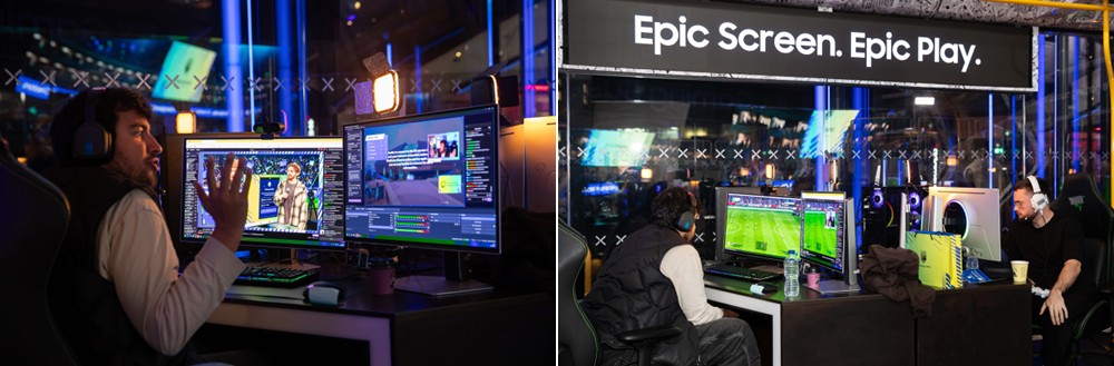 Players go live from the on-site gaming bus, a dedicated streaming hub at Samsung OLED FC.