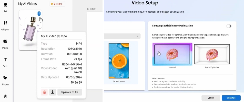 AI Studio offers an option to optimize content for Spatial Signage.