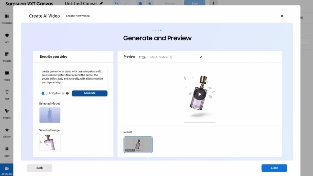 Samsung VXT's AI Studio helps create signage-ready video content.