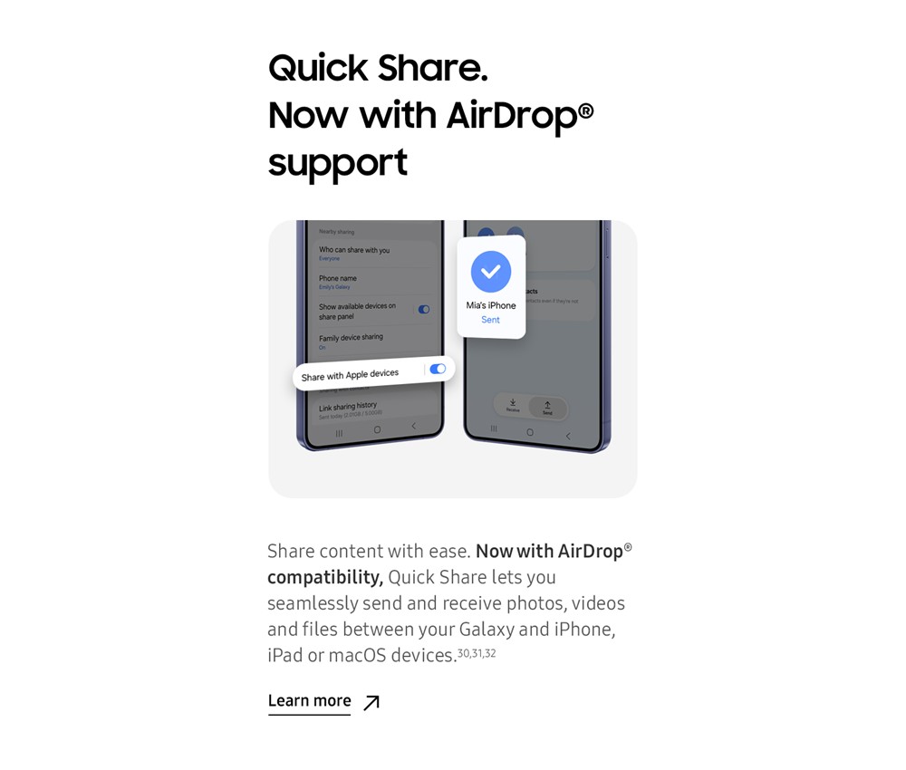 Samsung is introducing support for AirDrop through Quick Share on One UI 8.5 beta.