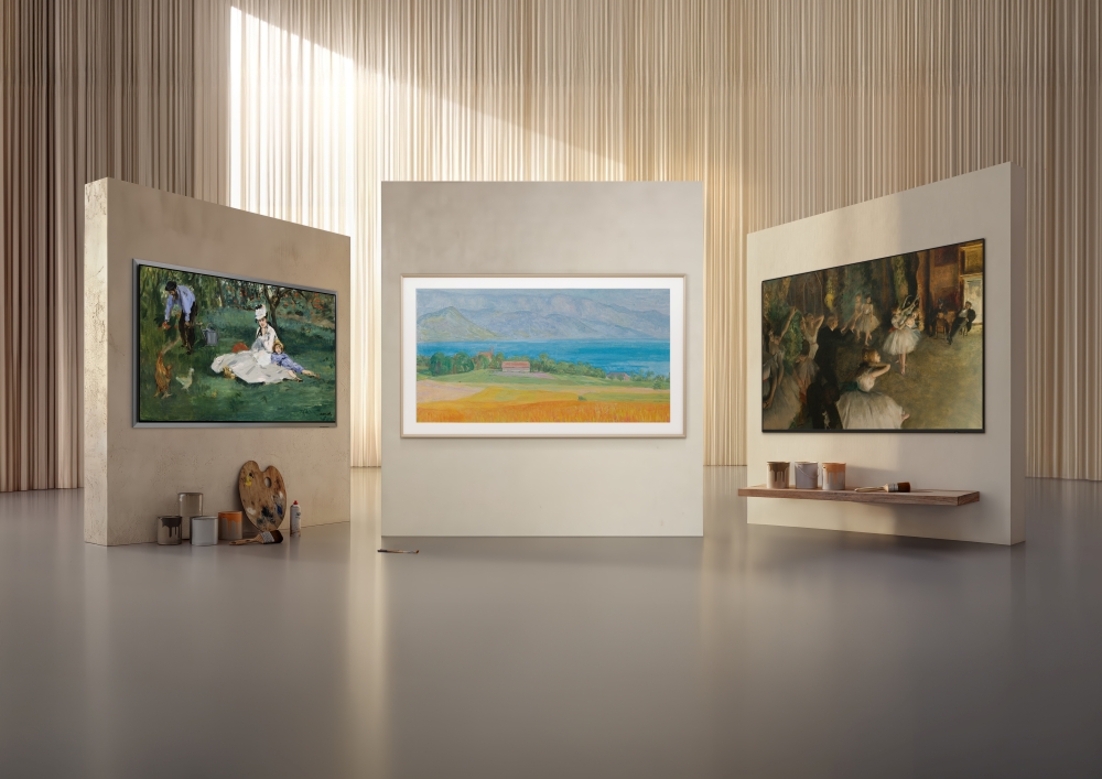 Users can explore a wide range of artworks in 4K quality on Samsung Art TVs. (From left) 2026 OLED S95H, The Frame Pro and Micro RGB.