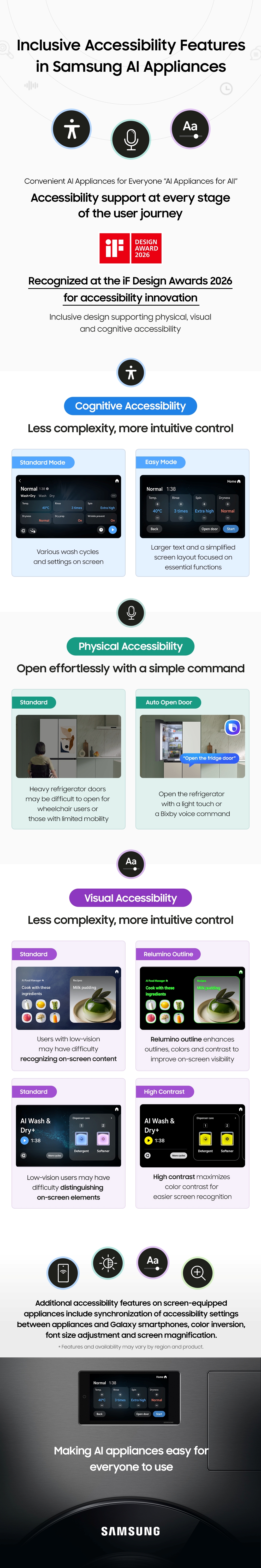 Samsung AI Appliances deliver inclusive experiences through enhanced accessibility features.