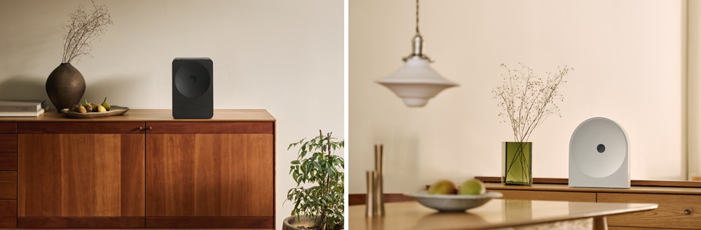Music Studio 7 (left) delivers immersive spatial audio, while Music Studio 5 (right) offers a refined, object-inspired design — together creating an integrated sound experience through seamless device connectivity.