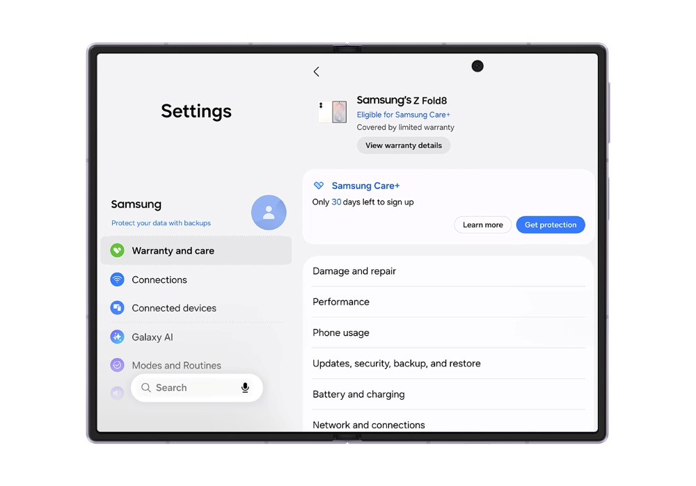 Access Warranty and care instantly from Settings.