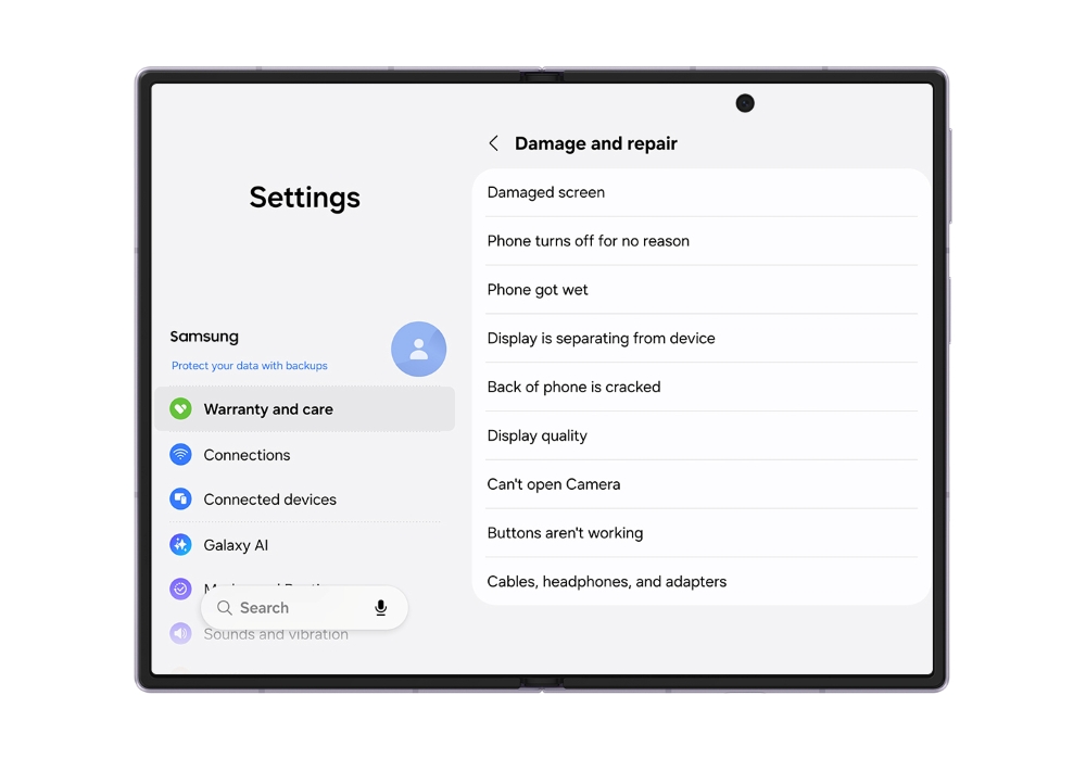 Warranty and care also makes device care service information easy to check.