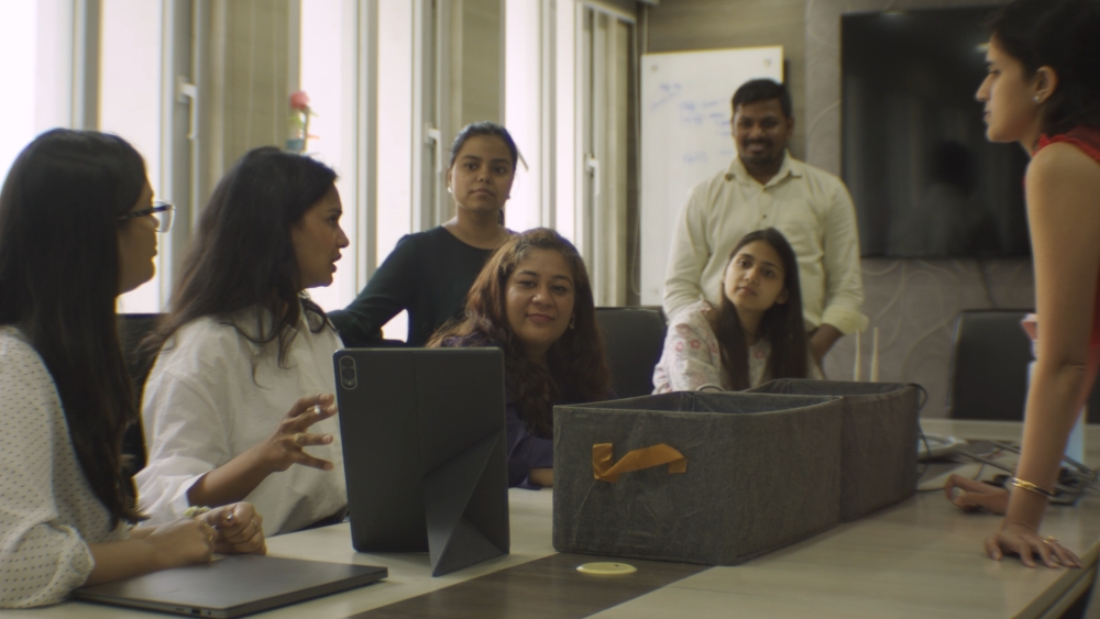 Soumya and the Baala team meet at their Delhi office to review insights from the field and plan future initiatives.