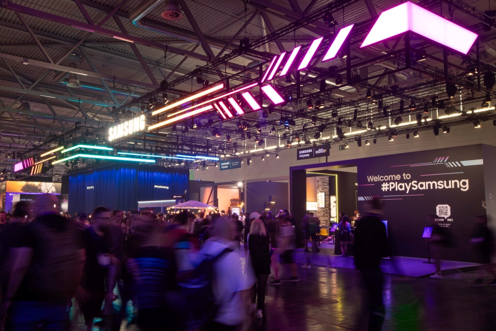 Visitors gather at Samsung booth at Gamescom 2026 in Cologne, Germany.
