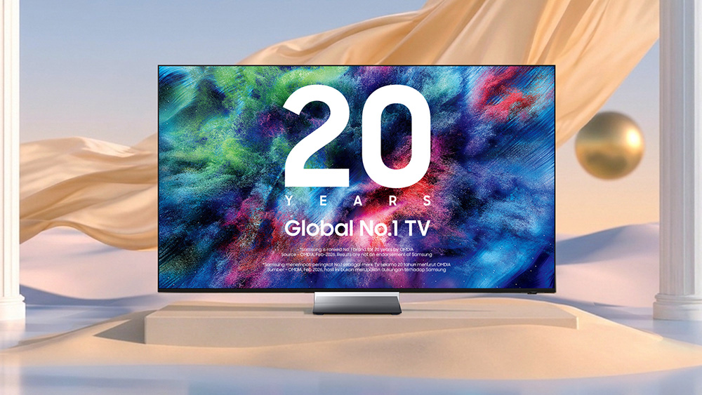 Samsung Micro RGB TV dengan pesan “20 Years Global No.1 TV” sebagai simbol kepemimpinan Samsung di pasar TV global selama 20 tahun