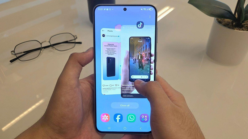 Tampilan recent apps untuk multitasking lancar di Samsung Galaxy A57 5G.