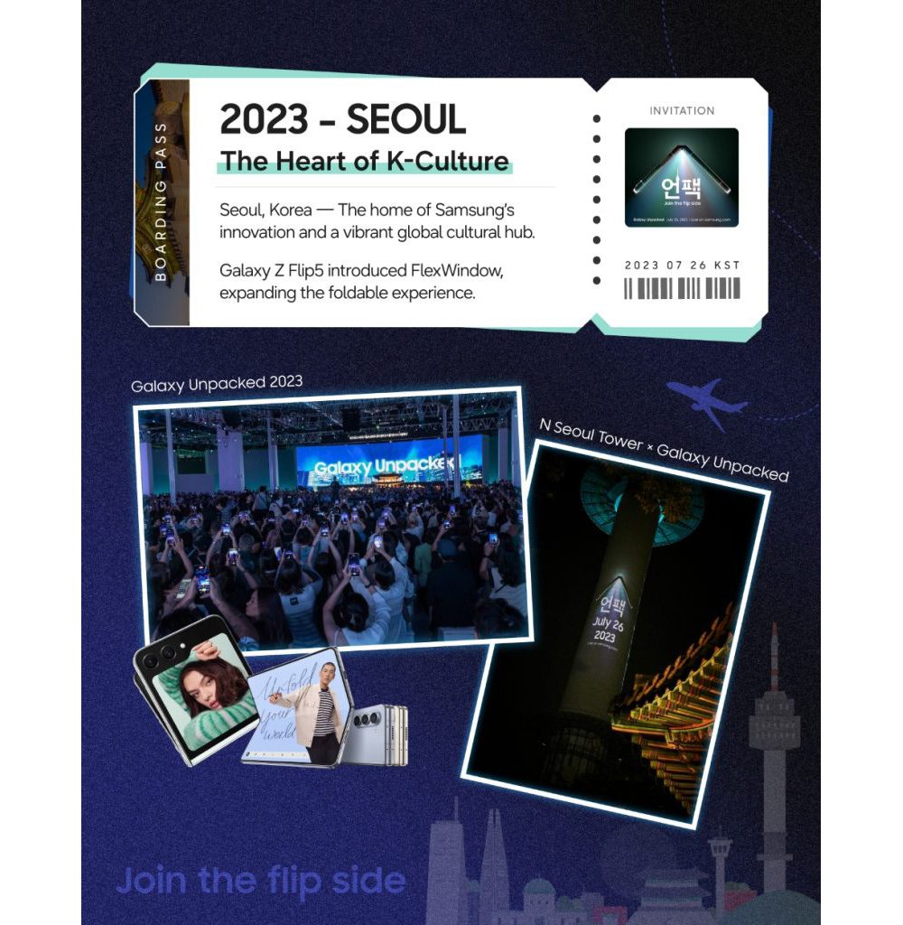 Galaxy Unpacked diselenggarakan di Seoul, Korea pada tahun 2023, memperkenalkan Galaxy Z Flip5