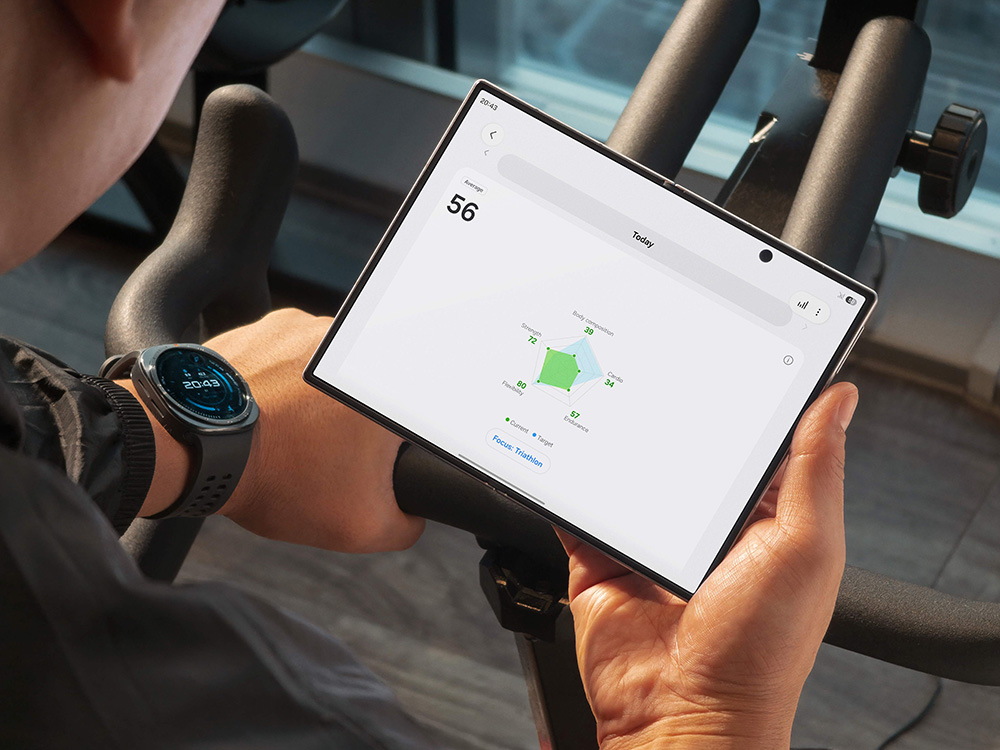 Grafik Fitness Index di Samsung Health menampilkan skor kardio, kekuatan, daya tahan, fleksibilitas, dan komposisi tubuh. 