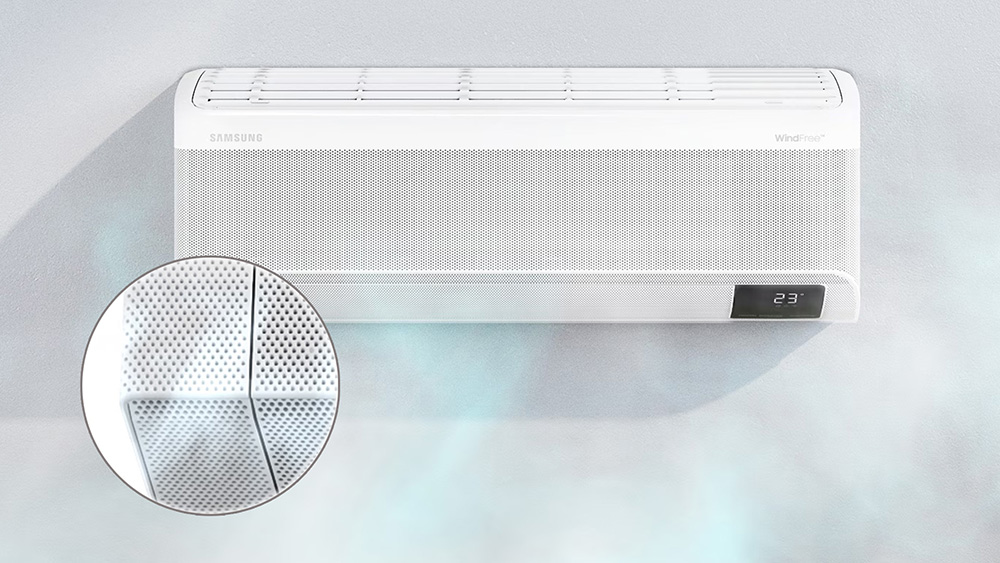 Panel WindFree™ pada AC Samsung yang menunjukkan ribuan lubang mikro sebagai jalur keluarnya udara sejuk