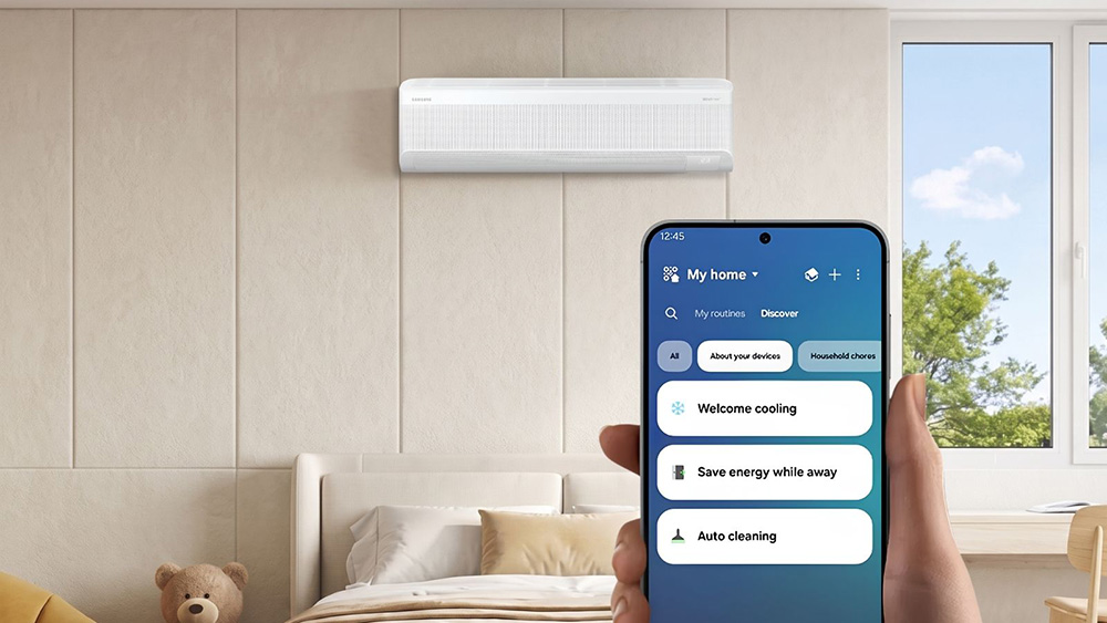 Ilustrasi teknologi WindFree™ dan kontrol pintar AC Neo WindFree melalui aplikasi SmartThings