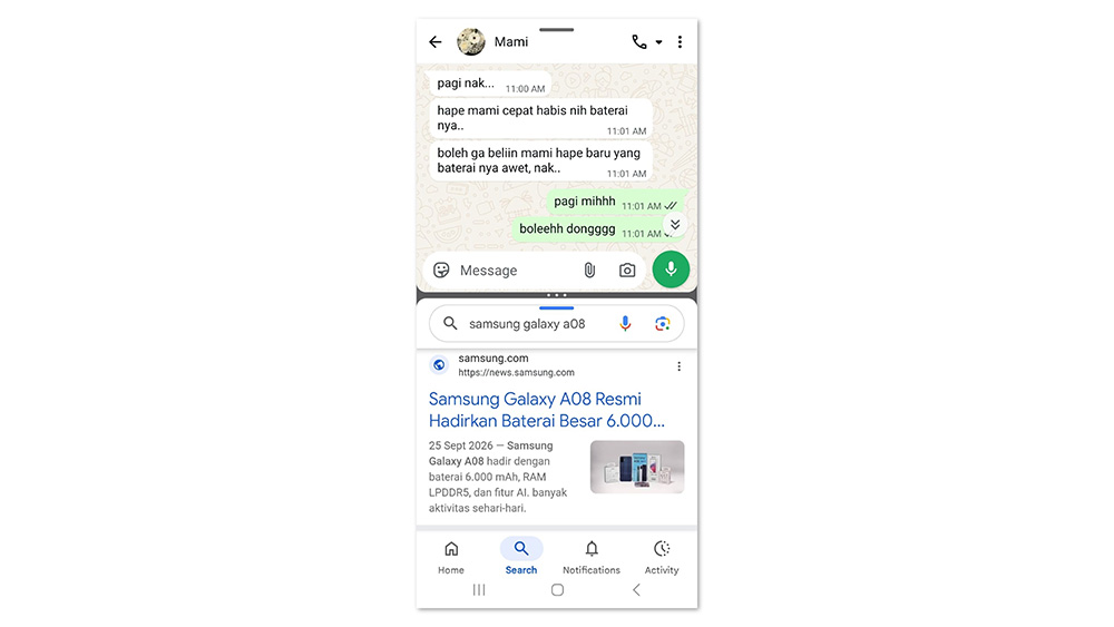 Galaxy A08 buat multitasking pengguna jadi lebih mudah