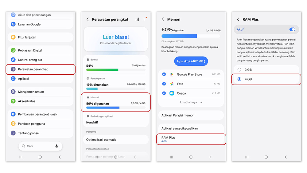Fitur RAM Plus bantu tingkatkan performa Galaxy A08 untuk pengguna