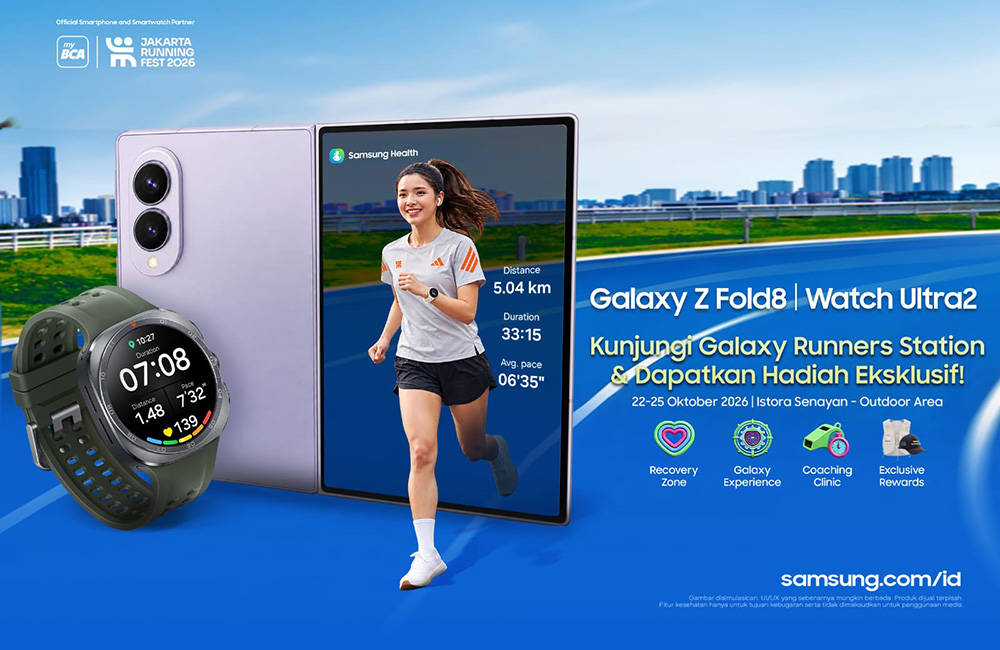 Key visual Galaxy Z Fold8 dan Galaxy Watch Ultra2 dengan Samsung Health untuk Galaxy Runners Station di Jakarta Running Festival 2026