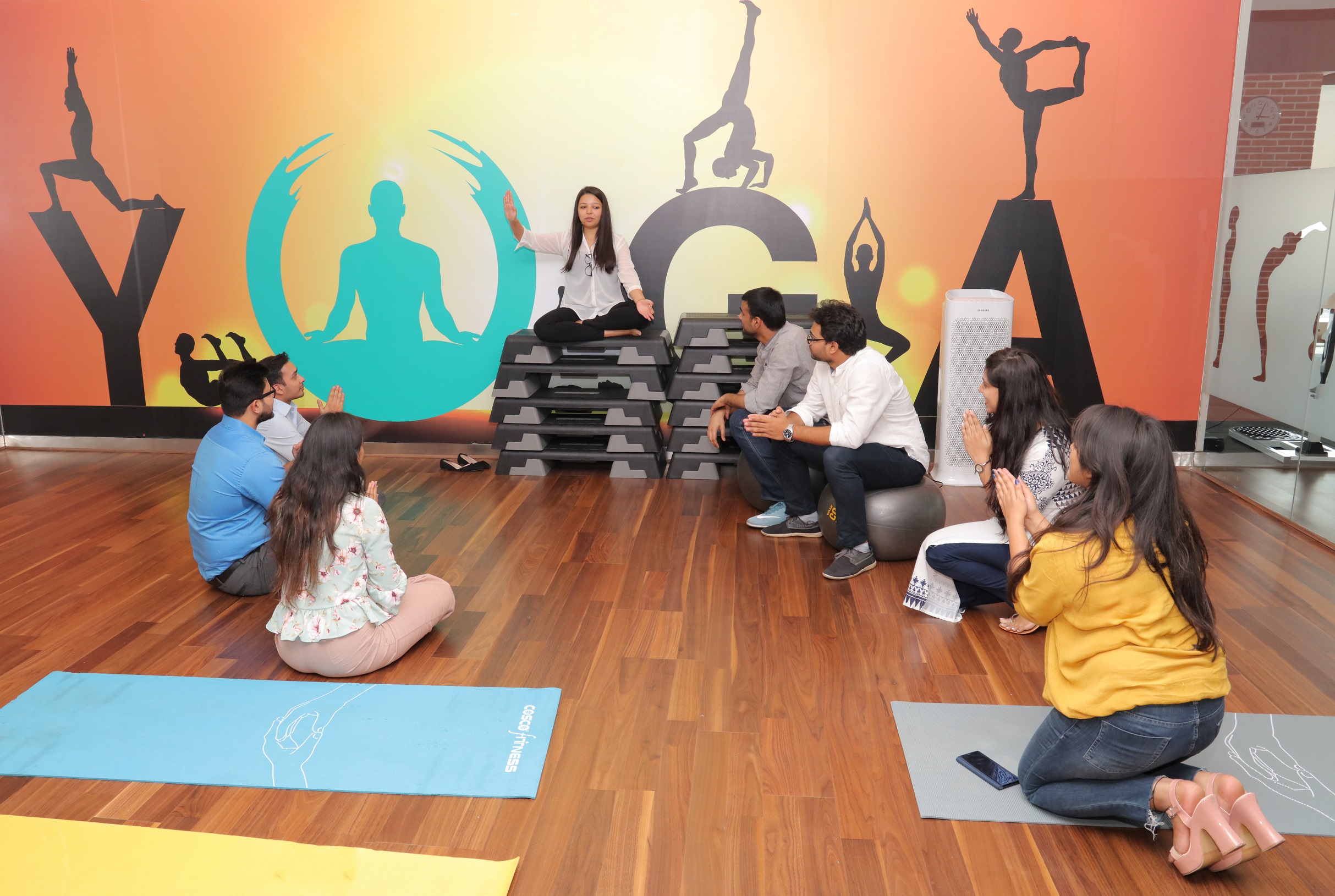 New management trainees enjoy the gym at the Samsung India headquarters
