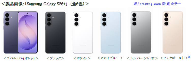 Samsung＞ 「Samsung Galaxy S26」「Samsung Galaxy S26+」「Samsung