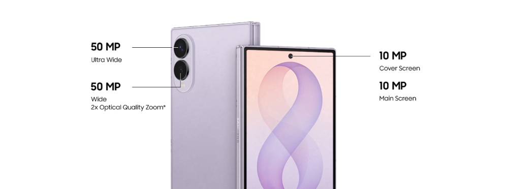 توفر كاميرات Galaxy Z Fold8 الخلفية المزدوجة بدقة 50 ميجابكسل جودة عالية ومتسقة عبر العدستين الواسعة والواسعة جداً.