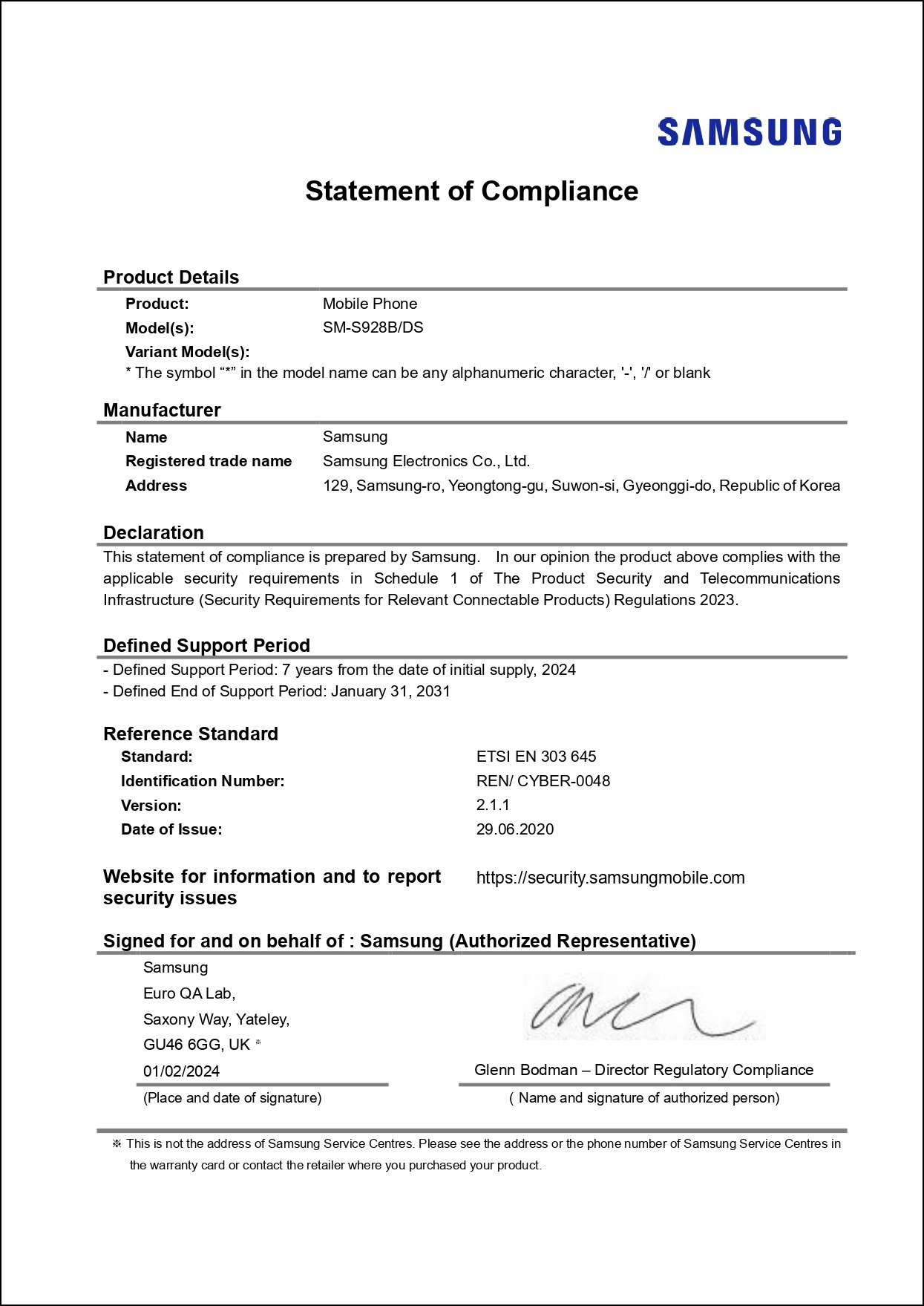 Notice New UK Product Security and Infrastructure