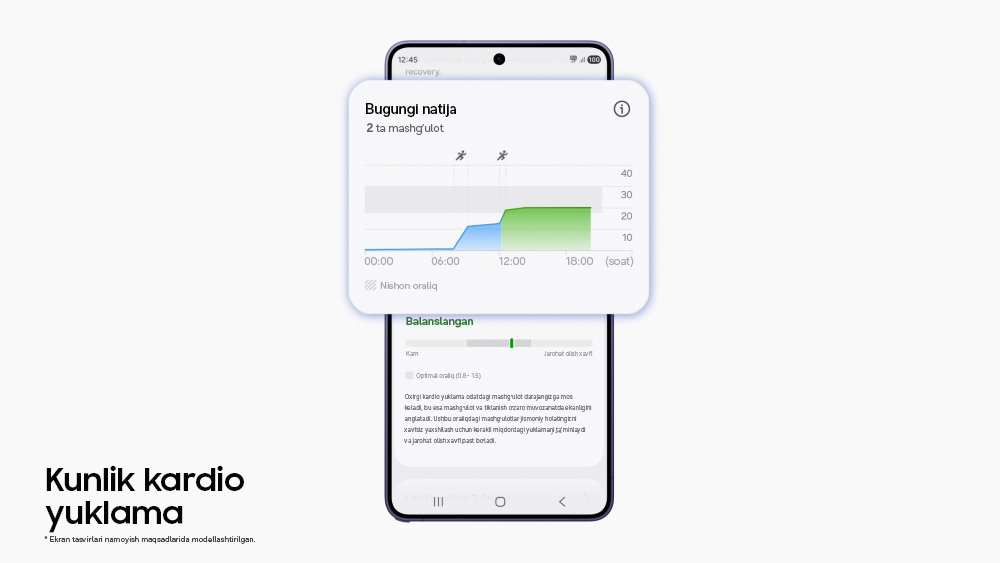 Samsung Health sog'liq ilovasida kundalik kardio ko'rsatkich